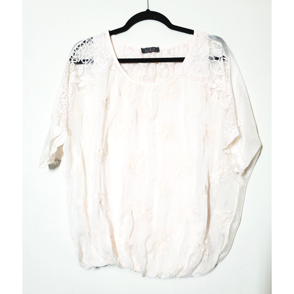 Lola Made In Italy Womens Small Top 100% Silk Flowey Layered Pink Embroidered - Picture 9 of 9